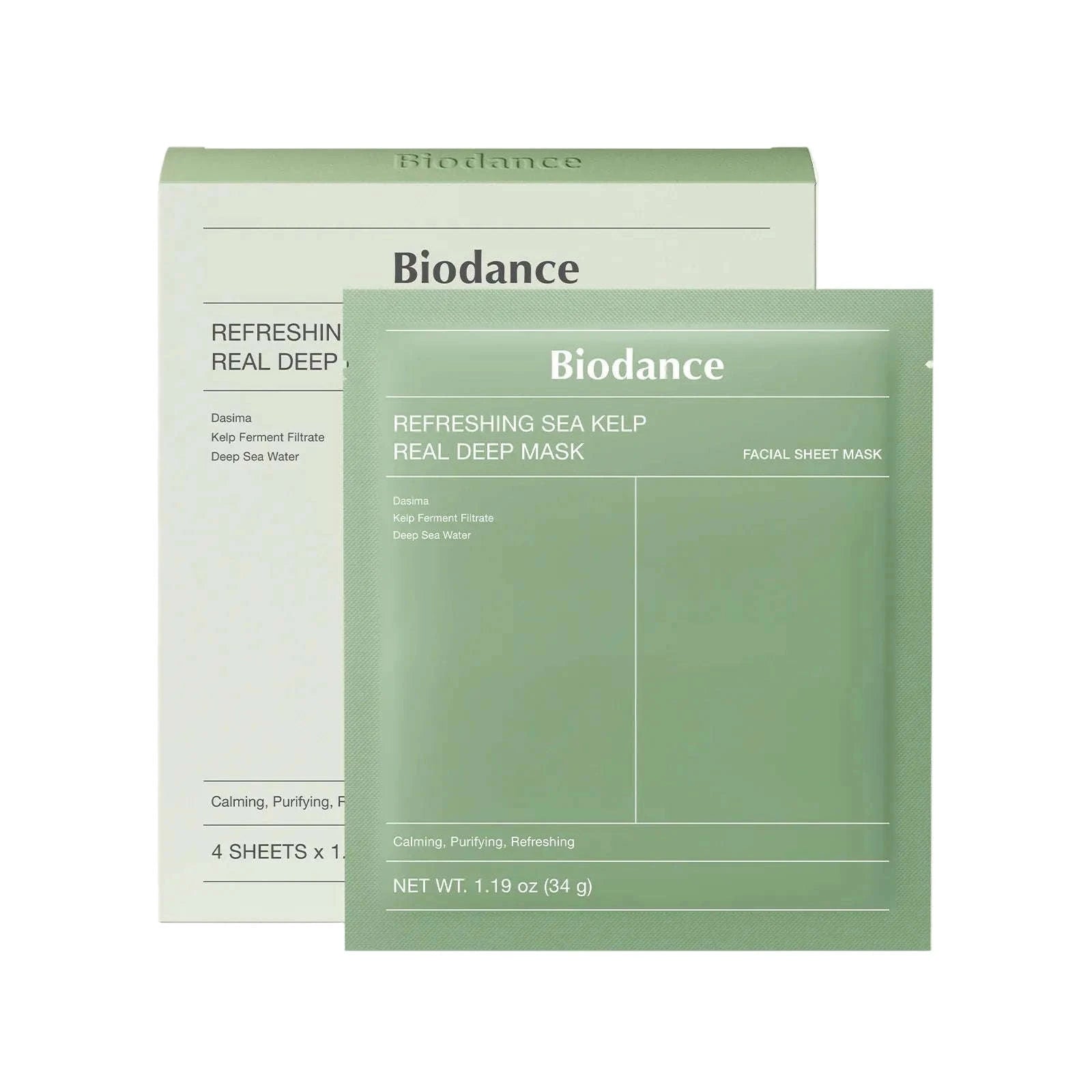 Refreshing Sea Kelp Real Deep Mask - Biodance- Pack-4x34g- Glowthieportugal