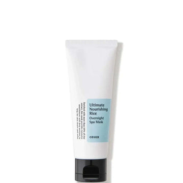 Máscara facial coreana COSRX Ultimate Nourishing Rice para pele, embalagem branca com tampa preta.